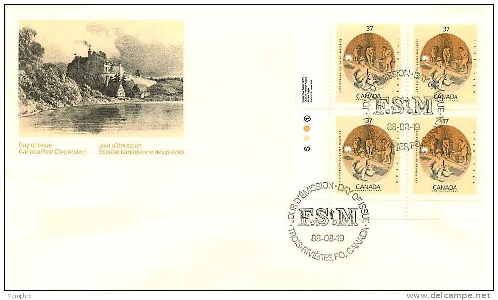 1987  Forges Du Saint-Maurice      Sc 1216   Plate Block Of 4 - 1981-1990