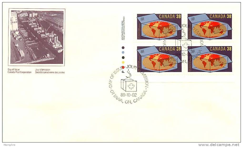 1989   International Trade Map     Sc 1251 Plate Block Of 4 - 1981-1990