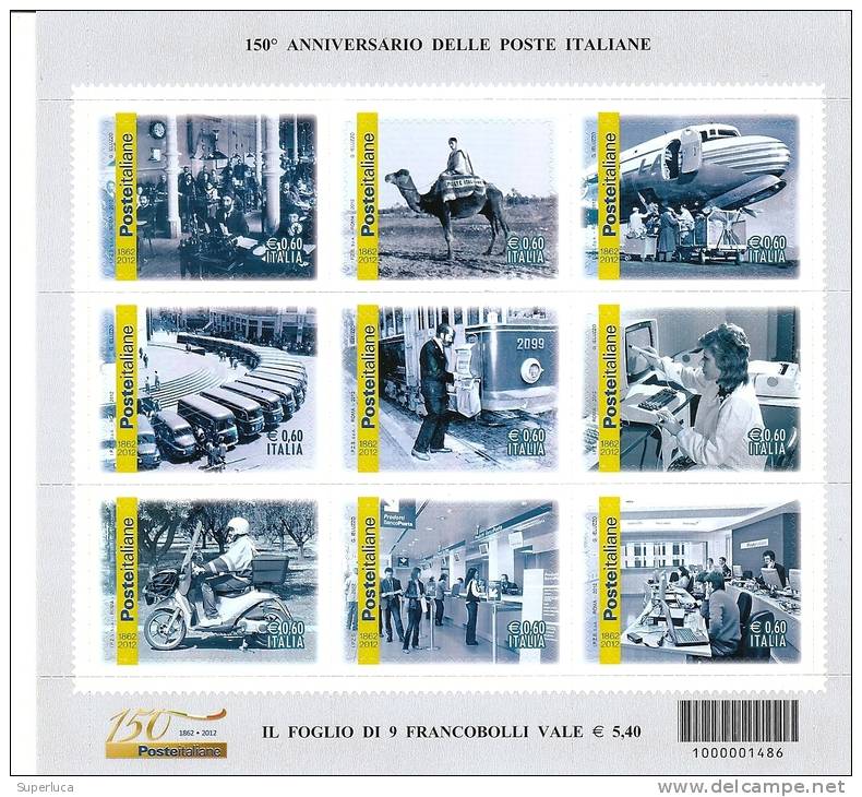 I-150° ANNIVERSARIO DELLE POSTE ITALIANE  FOGLIETTO 9 F.BOLLI - 2011-20: Mint/hinged