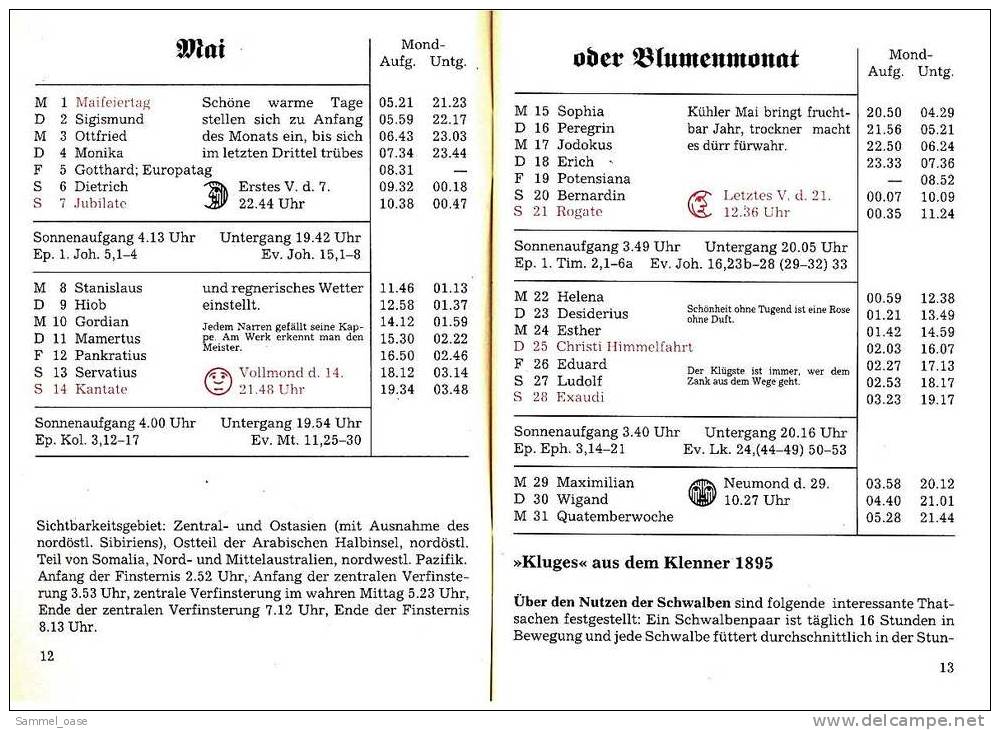 Eutiner Klenner Für Das Jahr Christi 1995 , Kalenderdarium Mit Mondauf- Und Untergangszeiten , Mondphasen - Calendars