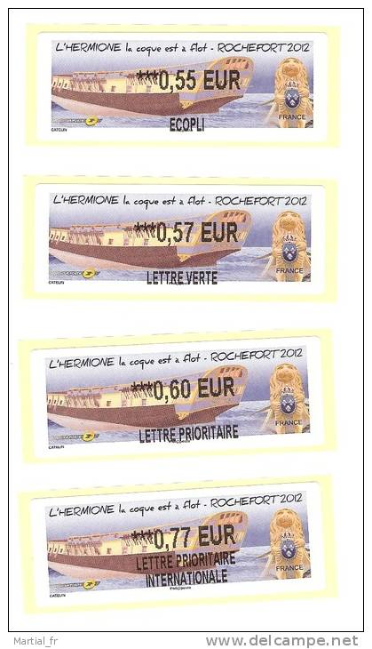 4 Vignette Lisa L HERMIONE VOILIER COQUE A FLOT MNH Atm Frama Cinderella Label ROCHEFORT MER OCEAN BATEAU SCHIFF - Sonstige & Ohne Zuordnung