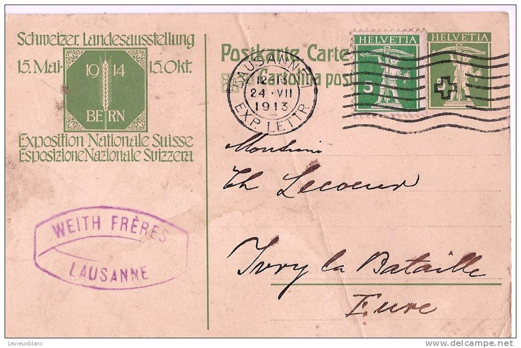 Carte Postale Sans Illustration/Lausanne/Sui Sse/WEITH Fréres/Timbre Imprimé Sur Enveloppe/1913    TIMB23 - Autres & Non Classés