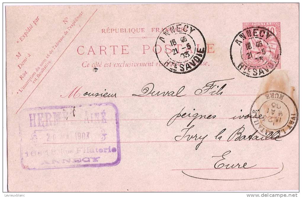 Carte Postale Sans Illustration/Annecy/Haute Savoie/Hermés Ainé/Timbre Imprimé Sur Enveloppe/1903  TIMB24 - Autres & Non Classés