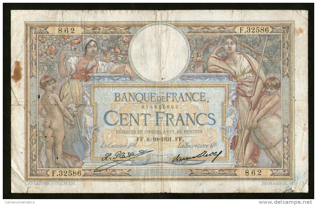 FRANCE - BANQUE De FRANCE - 100 FRANCS (FF. 8 - 10 - 1931) LUC OLIVER MERSON - 100 F 1908-1939 ''Luc Olivier Merson''
