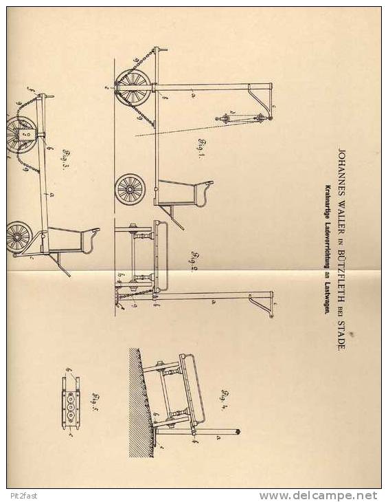 Original Patentschrift - J. Waller In Bützfleth B. Stade , 1900 , Kran Für Lastwagen !!! - Camion