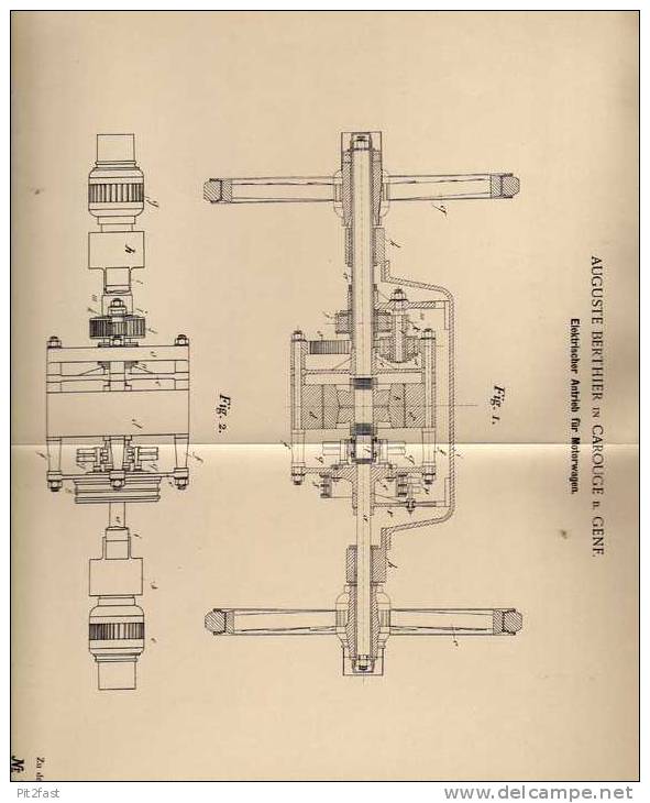 Original Patentschrift - A. Berthier In Carouge B. Genf , 1899 , Antrieb Für Motorwagen , Automobile !!! - Cars