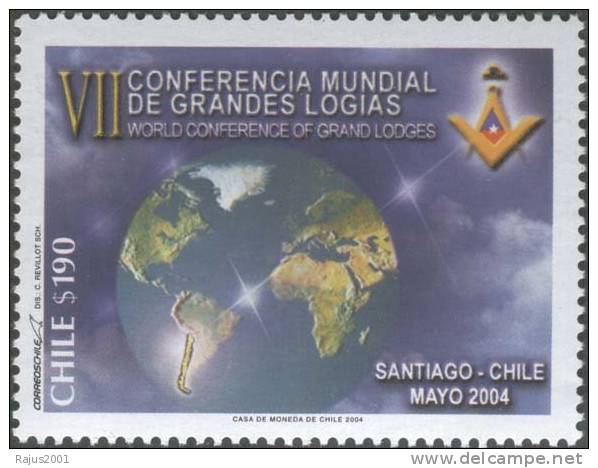 Freemasonry, Masonic Lodge, Map, MNH 2004, Chile - Franc-Maçonnerie