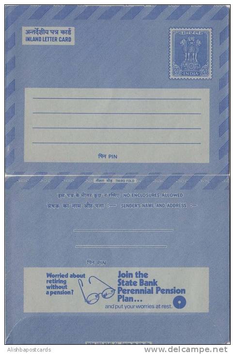 India Inland Letter Advertisement Postal Stationery, State Bank, Perennial Pension Plan, Organization, Banking  Inde, In - Inland Letter Cards