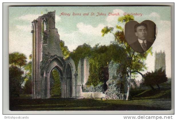 Somerset - Glastonbury Abbey - St John's Church With Photo Insert - Postcard - Autres & Non Classés