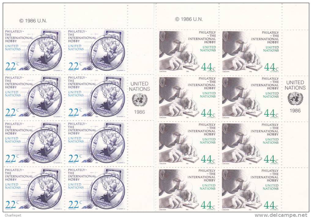 United Nations UN  Scott # 473-474  Imprint Block Of 10 MNH Catalogue $9.15  Stamp On Stamp - Blocs-feuillets