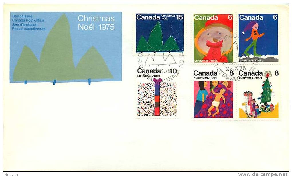 1975  Christmas Issue  Children's Drawings  Complete Set On Single FDC  Sc 674-9 - 1971-1980