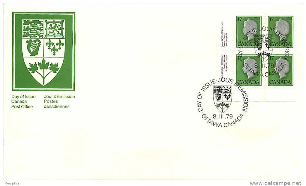 1979  Queen Elizabethh 17&cent; Definitive   Sc 789 Plate Block Of 4 - 1971-1980