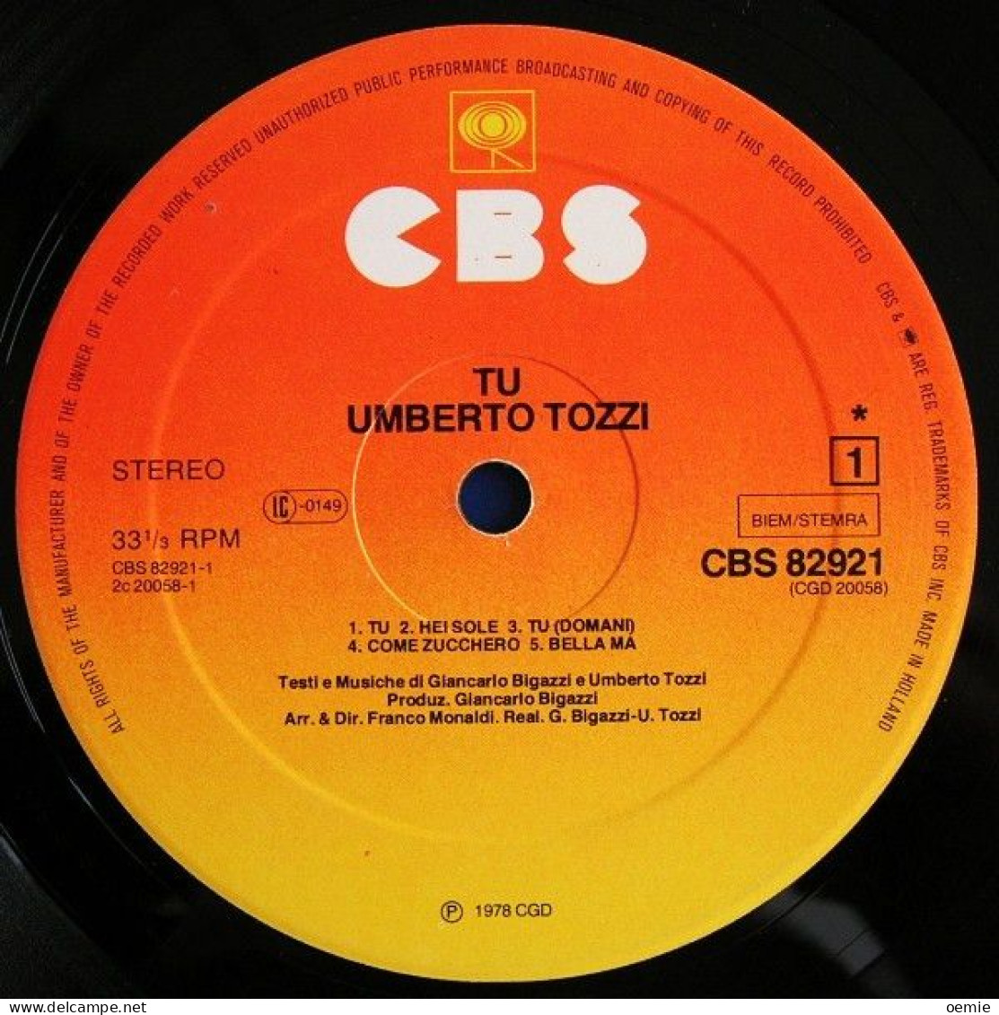 UMBERTO TOZZI  °  TU - Autres - Musique Italienne