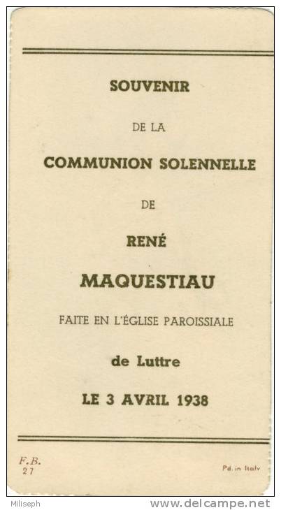 Souvenir De Communion Solennelle - René MAQUESTIAU - 1938 - Luttre - Comunión Y Confirmación