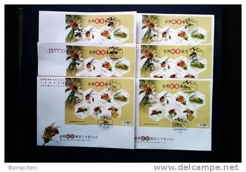 FDC(C1-C6) 2012 Taiwan Bees Stamps S/s Bee Insect Fauna Flower Hexagon Unusual - Abejas