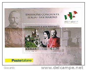 ITALIA REPUBBLICA - UNIF. Nc - 2011 150^ ANNIV.  UNITA' D'ITALIA: GARIBALDI A SAN MARINO   -  FOGLIETTO NUOVO (MINT)** - Blocks & Kleinbögen