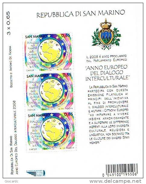 SAN MARINO - UNIF.BF94 FOGLIETTO - 2008  ANNO EUROPEO DEL DIALOGO INTERCULTURALE    - NUOVO ** - Blocs-feuillets