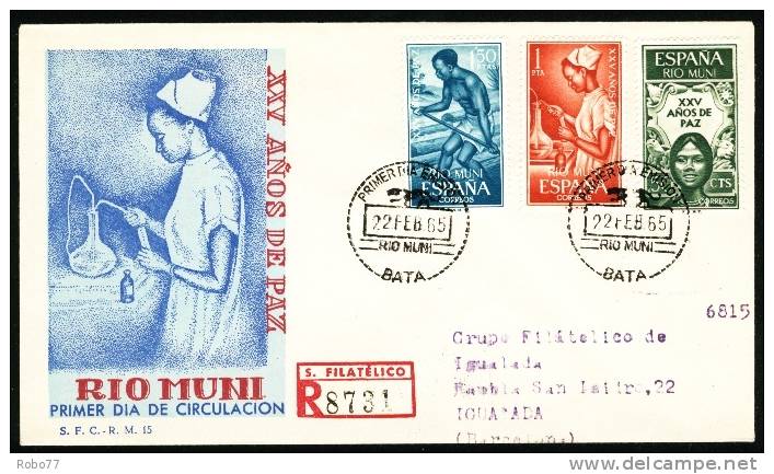 1965 Rio Muni. FDC Registered Cover Sent To Barcelona. Bata 22.Feb.65. (G12c006) - Rio Muni