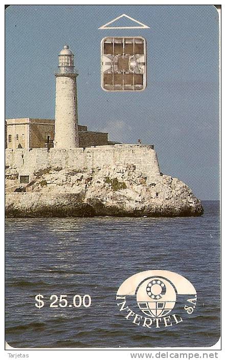 Nº 002 TARJETA DE CUBA DEL CASTILLO DEL MORRO CON RESELLO TINTA  PARTE TRASERA (FARO-LIGHTHOUSE) - Lighthouses
