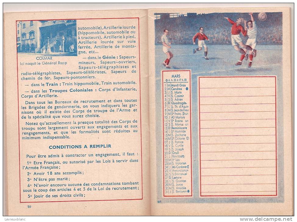 Agenda Du Jeune Français/Ministére De La Défense Nationale Et De La Guerre/Engagez-vous/1938      CAL79 - Formato Piccolo : 1921-40