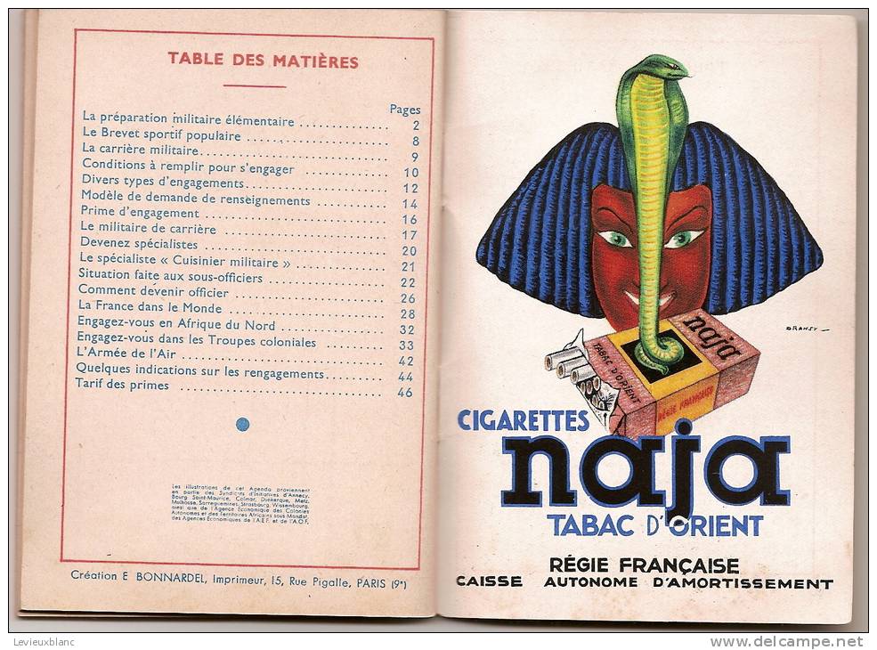 Agenda du Jeune Français/Ministére de la Défense Nationale et de la Guerre/Engagez-vous/1938      CAL79