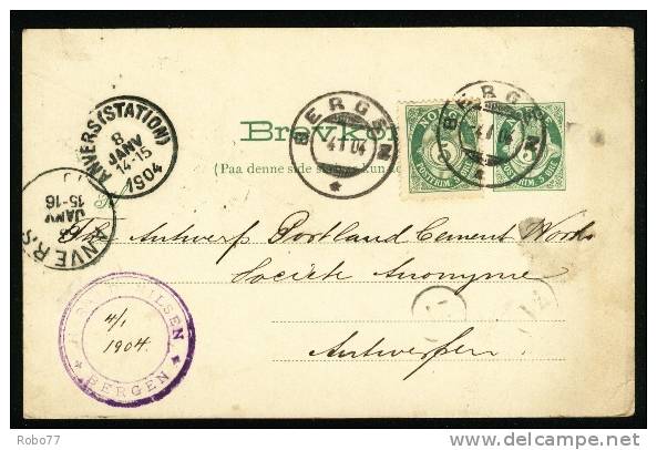 1904 Norway Postal Stationery, Card Sent To Belgium. Bergen 4.I.04. , Anvers. (G36c014) - Postwaardestukken