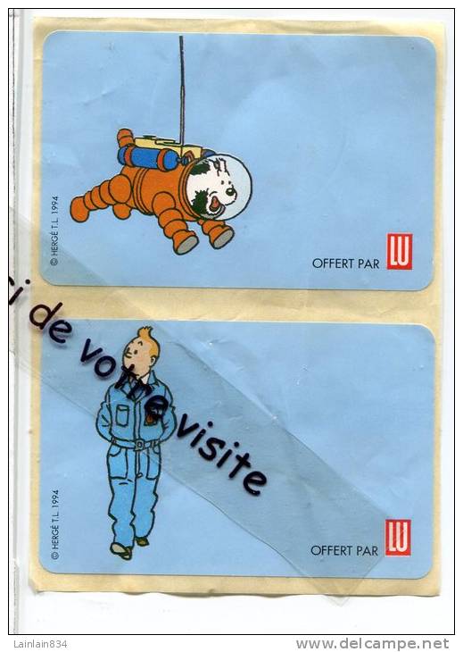 - 2 Auto Collants Lu, Tintin En  Et Milou En Cosmonaute, Biscuit LU, Hérgé, 1994, Bon état. - Aufkleber