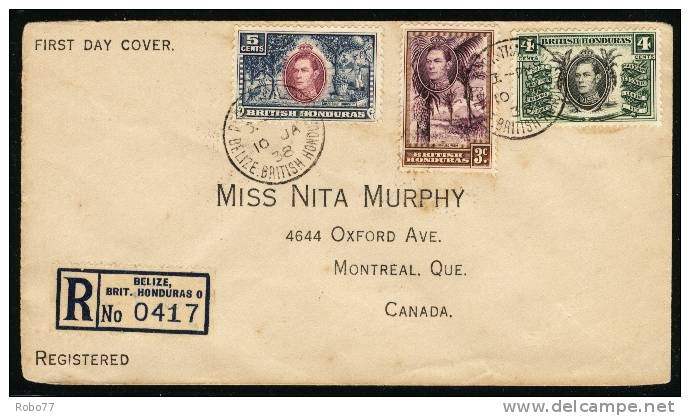 1938 British Honduras. Registered FDC Cover Sent To Canada. Belize. British Honduras 10.JA.38.   (H181c001) - British Honduras (...-1970)