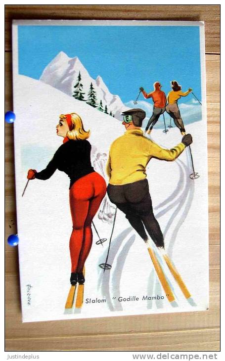 HUMOUR SKI SPORTS D´HIVER  " SLALOM GODILLE MAMBO " PIN UP BELLES FESSES CARRIERE - Carrière, Louis