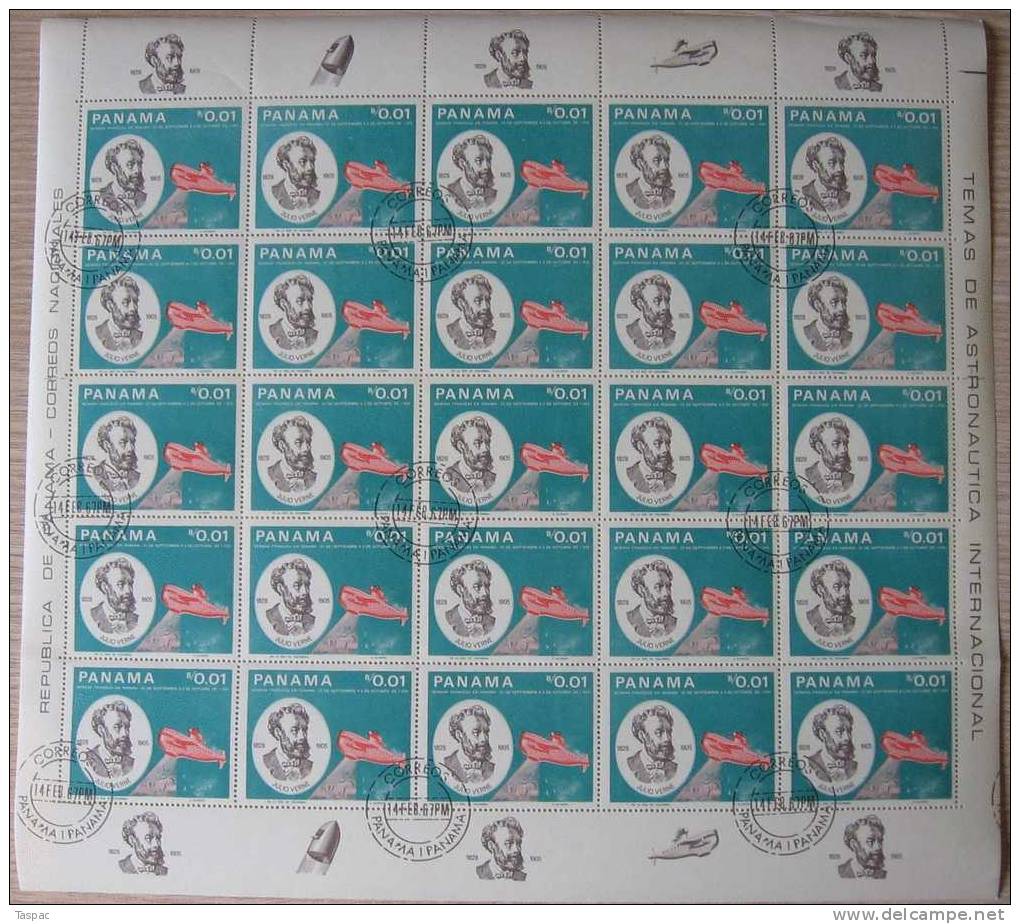 Panama 1966 Mi# 943-948 Used - Sheets Of 25 - Jules Verne / French Space Explorations - Panama