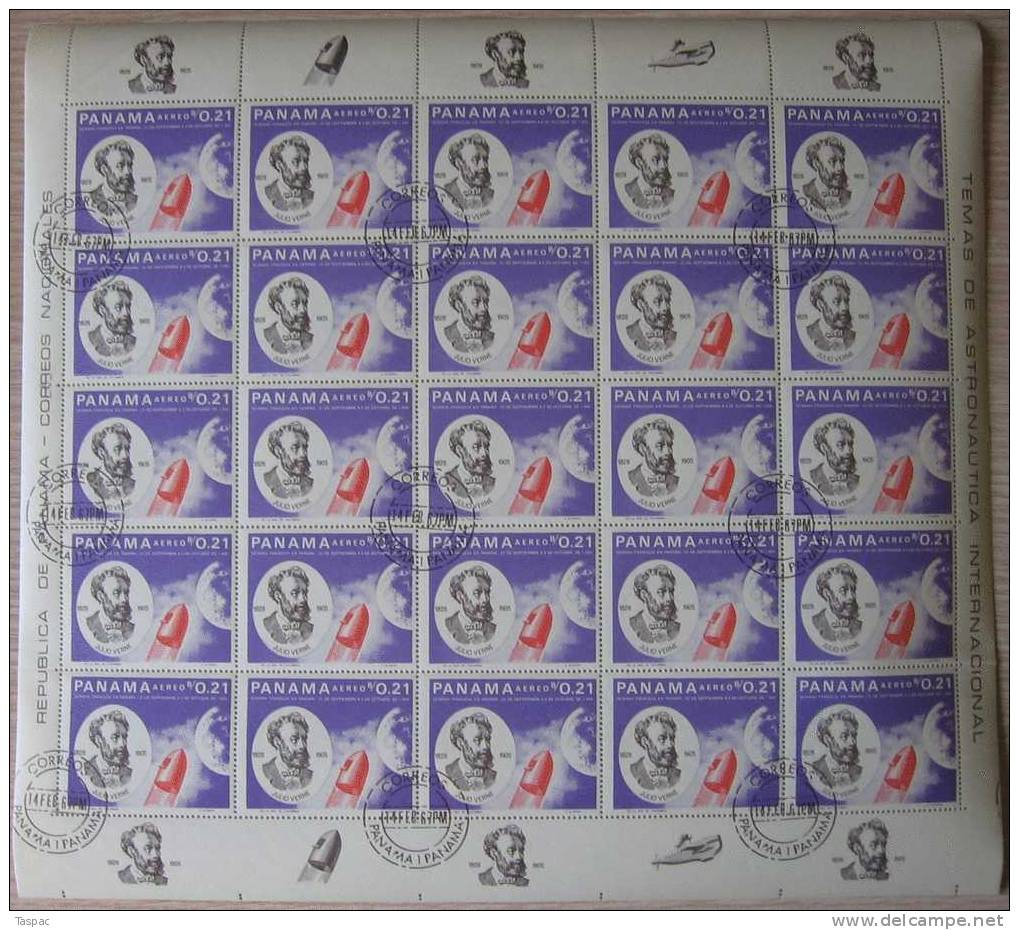 Panama 1966 Mi# 943-948 Used - Sheets Of 25 - Jules Verne / French Space Explorations - Panama