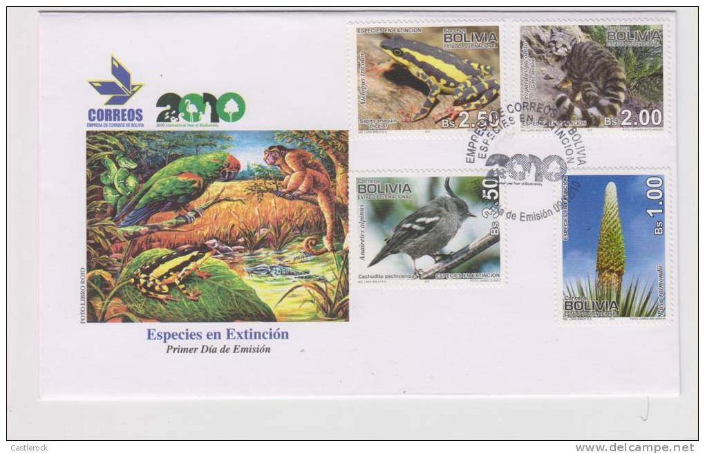 M)BOLIVIA 2011, ENDANGERED SPECIES,FROG,BIRD,CAT,FDC.- - Bolivia