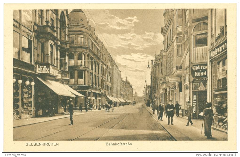 Gelsenkirchen, Bahnhofstrasse Mit Optikergeschäft Schulz U.a. Geschäften, Um 1930 - Gelsenkirchen