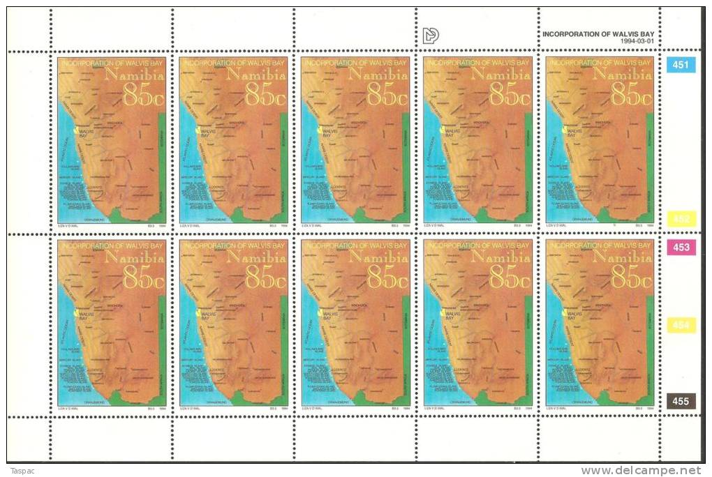 Namibia 1994 Mi# 768-770 ** MNH - Sheets Of 10 - Incorporation Of Walvis Bay Into Namibia - Namibie (1990- ...)