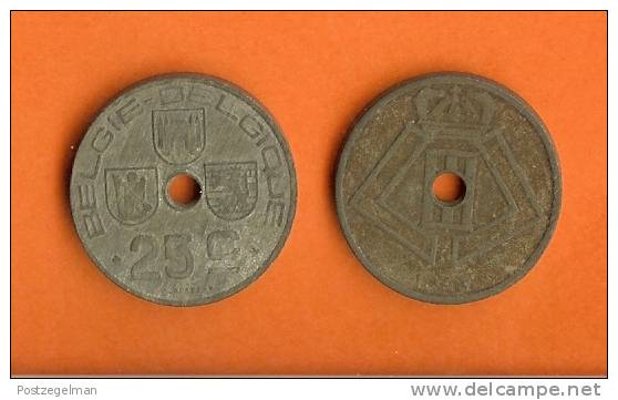 BELGIUM 1943-1946 25 Centimes Zinc KM132 Dutch-French - 25 Cent