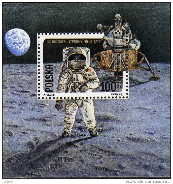 Mondlandung Von Apollo 11 Der NASA 1989 Polen 3206 II Als Block 109 ** 4€ USA-Raumfahrt Fogli Bloc Space Sheet Bf Polska - Neufs