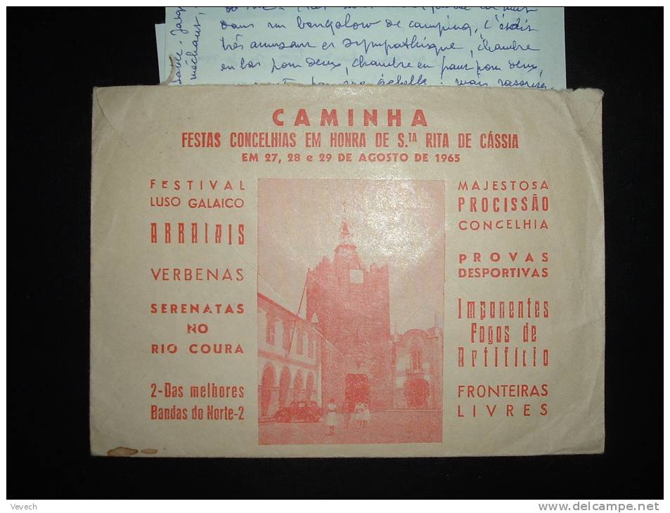 LETTRE TP 2,50 ESC OBL. 20.8.65 CAMINHA + PUB CAMINHA + ENTETE DACELANDIA CAFE + HOTEL DO MAR - Lettres & Documents