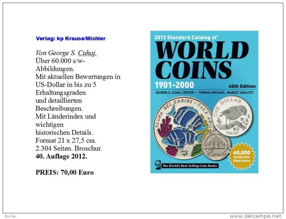 World Coin Catalog 2012 New 70€ Münzen Der Welt Verlag Krause/Mishler With Coins Of Europa Amerika Afrika Asien Ozeanien - Englisch