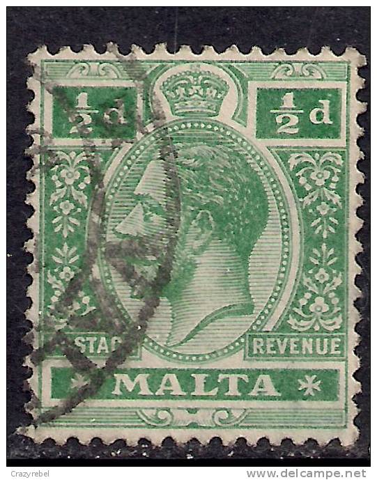 MALTA 1914 - 21 KGV 1/2d GREEN USED STAMP.   ( C589 ) - Malta (...-1964)