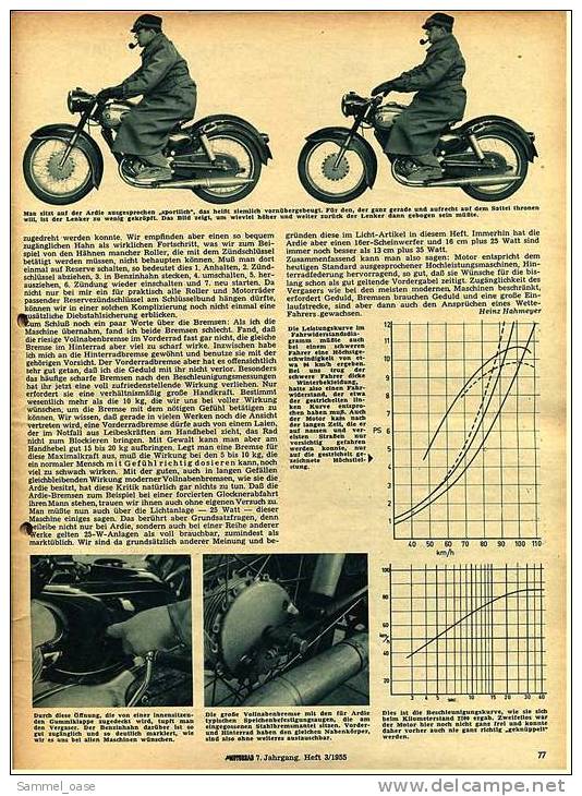 Zeitschrift  "Das Motorrad" 3 / 1955 , Test : Ardie BD 176  -  JLO Mopedmotor Mit Zweiganggetriebe - Cars & Transportation