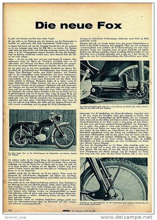 Zeitschrift  "Das Motorrad" 23 / 1958 Mit :  Das 2. Hainberg Trial  -  Die Neue Fox  -  Lieber Richtig Anziehen - Cars & Transportation