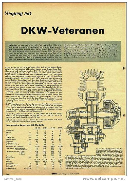 Zeitschrift  "Das Motorrad" 22 / 1958 Mit : Test  BMW R 26  -  Umgang Mit DKW-Veteranen - Automobile & Transport