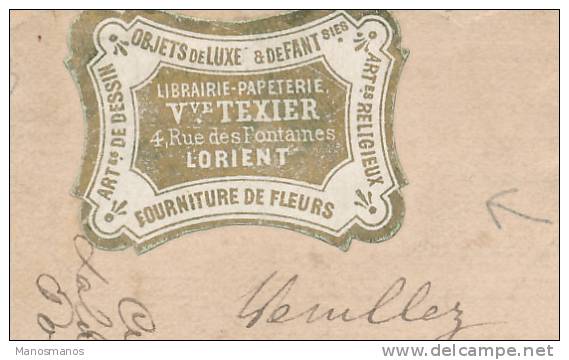 073/19 - FRANCE Carte Précurseur TP Sage LORIENT Morbihan - RARE Vignette Librairie Veuve Texier - Precursor Cards