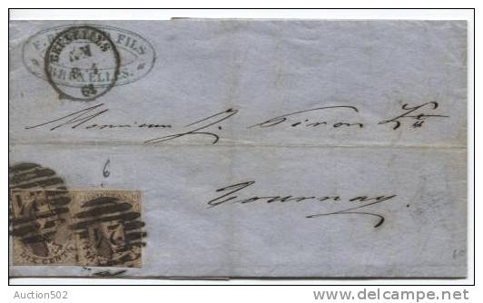 TP 10A&6? S/LAC Obl.8 Barres N°24 Bruxelles Du 08/081861 C.Publicitaire F.Regnard Fils V.Tournai 939 - Postmarks - Lines: Perceptions