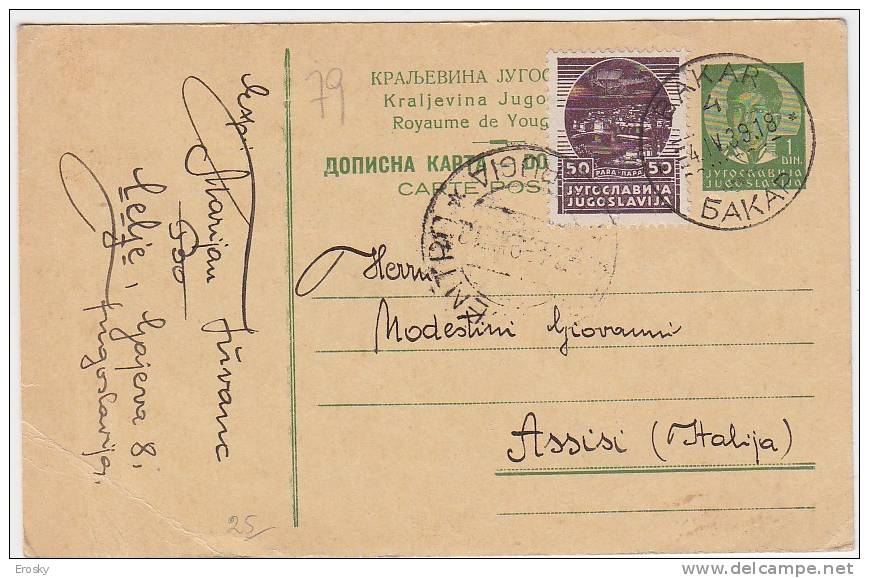 PGL AT208 - YUGOSLAVIE BAKAR 1939 CP POUR L'ITALIE - Brieven En Documenten