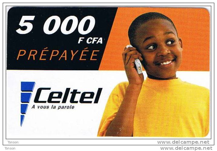 Gabon, Celtel, 5 000F CFA, Boy, 2 Scans. - Gabun