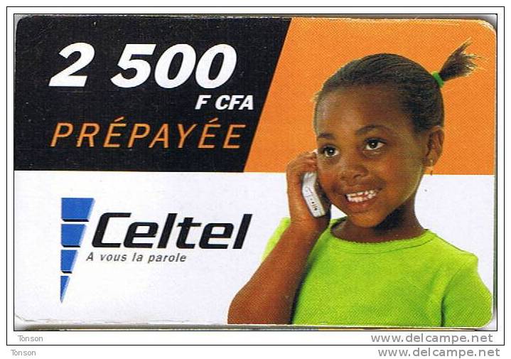 Gabon, Celtel, 2 500 F CFA, Girl, 2 Scans. - Gabun