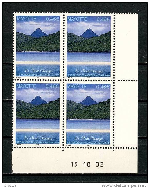 MAYOTTE 2002 Poste N° 139 ** Bloc De 4 Coin Daté   Neufs Ier Choix. SUP.  (Mont Choungui, Paysage, Landscape) - Altri & Non Classificati