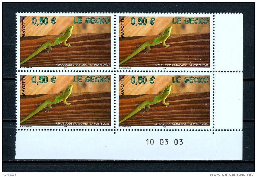 MAYOTTE 2003 Poste N° 144 ** Bloc De 4 Coin Daté  Neufs Ier Choix. SUP.  (Faune, Fauna. Reptile) - Andere & Zonder Classificatie