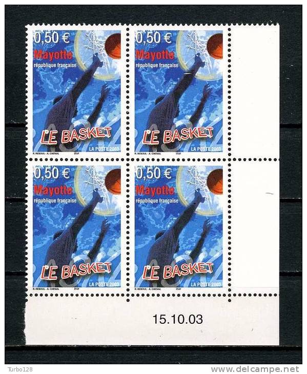 MAYOTTE 2003 Poste N° 148 ** Bloc De 4 Coin Daté  Neufs Ier Choix. SUP.  (Sport, Basket-ball) - Andere & Zonder Classificatie